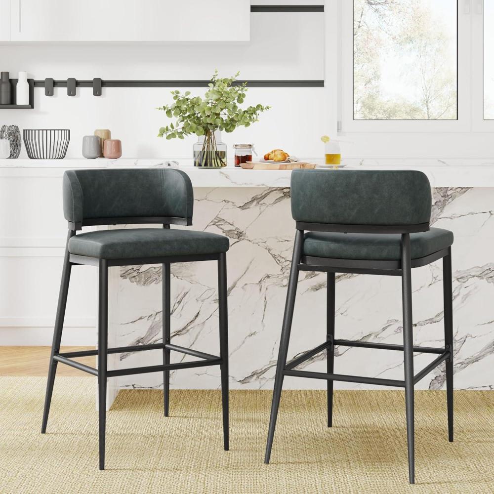 image:imageChristopher Knight Home Ebany Barstools Set of 2 Metal Frame Counter Stools Upholstered Kitchen Chair Curved Back Support Bistro Chairs 30 H Island Stool for Dining Kitchen Cafeteria BrownDark Green