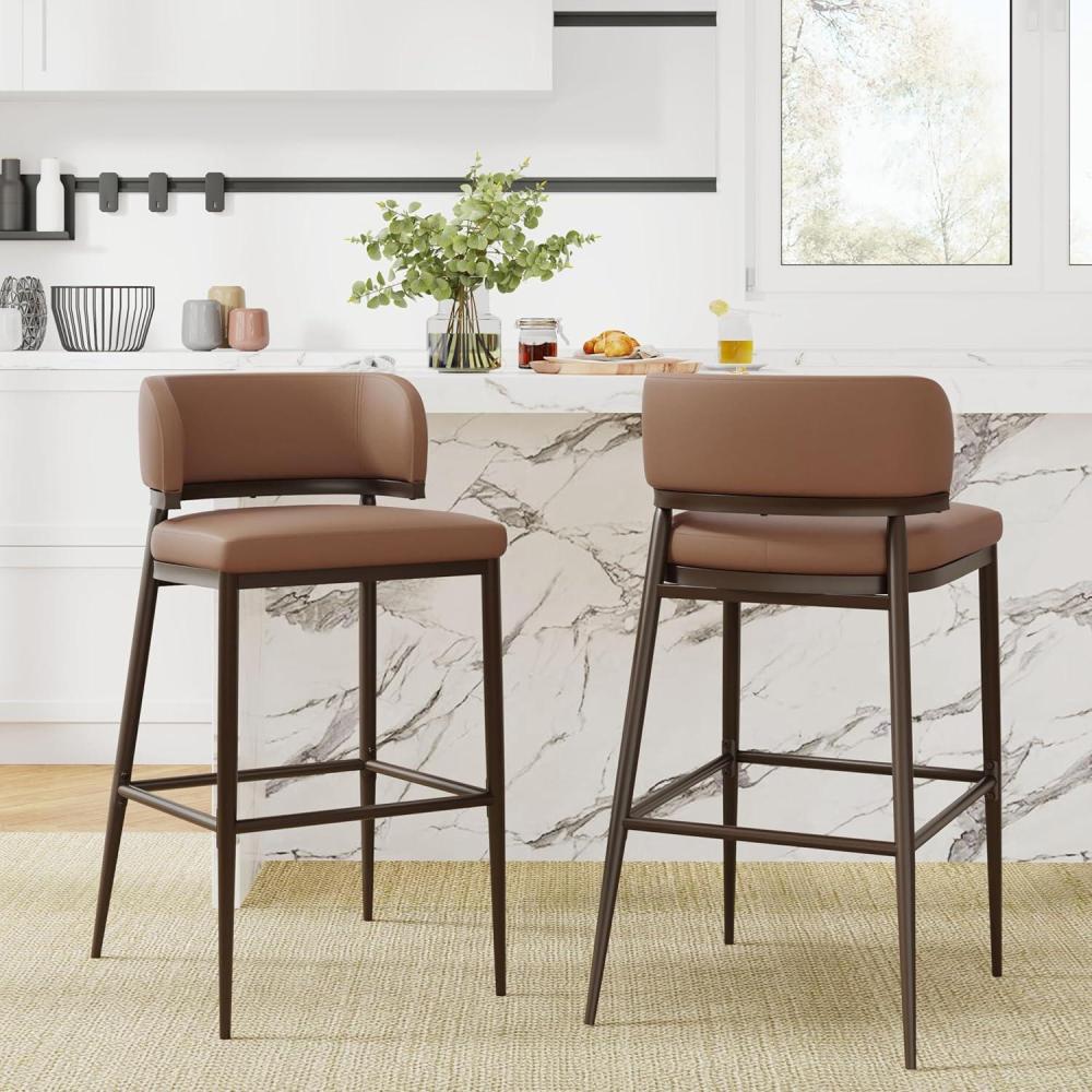 image:imageChristopher Knight Home Ebany Barstools Set of 2 Metal Frame Counter Stools Upholstered Kitchen Chair Curved Back Support Bistro Chairs 30 H Island Stool for Dining Kitchen Cafeteria BrownBrown
