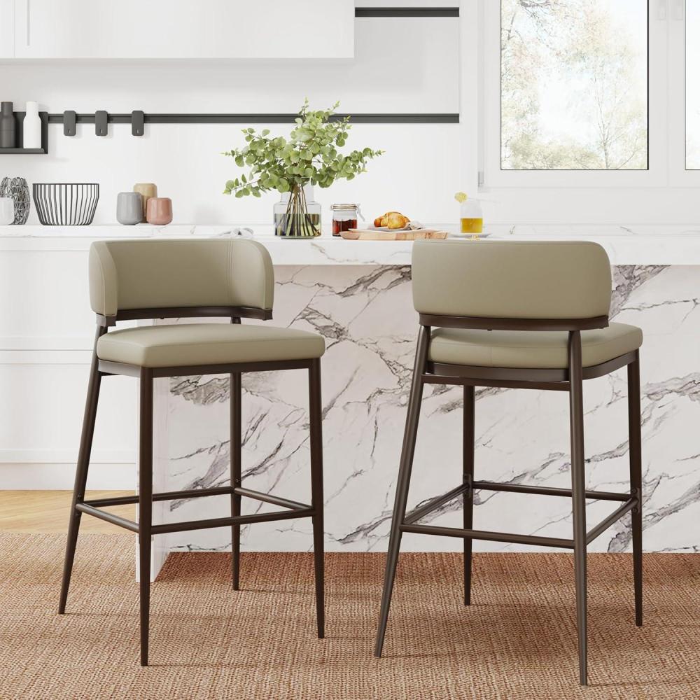 image:imageChristopher Knight Home Ebany Barstools Set of 2 Metal Frame Counter Stools Upholstered Kitchen Chair Curved Back Support Bistro Chairs 30 H Island Stool for Dining Kitchen Cafeteria BrownKhaki