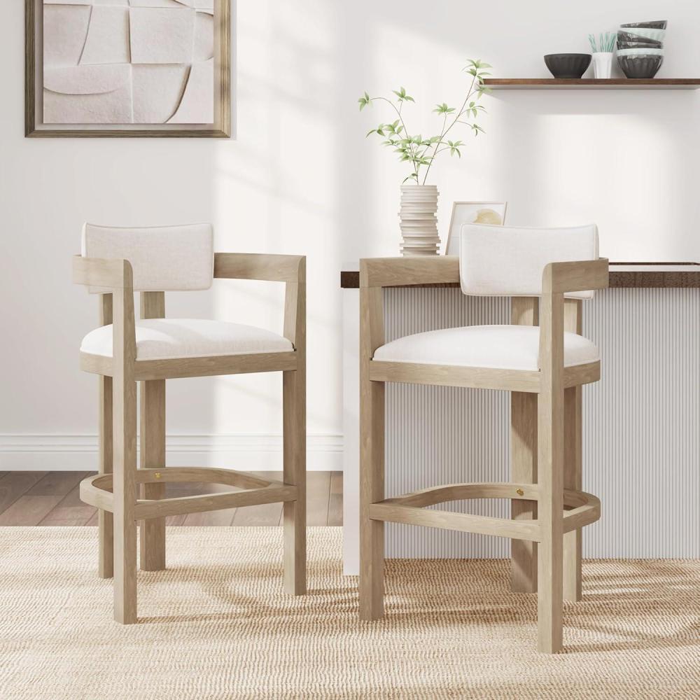image:imageChristopher Knight Home Falcon Bar Stools Set of 2 Fabric Round Backrest Counter Height Barstool for Kitchen Island Wooden Dining Room Chair Bar Table Counter Stool with Footrest Light AshBeigeLight Ashbeige