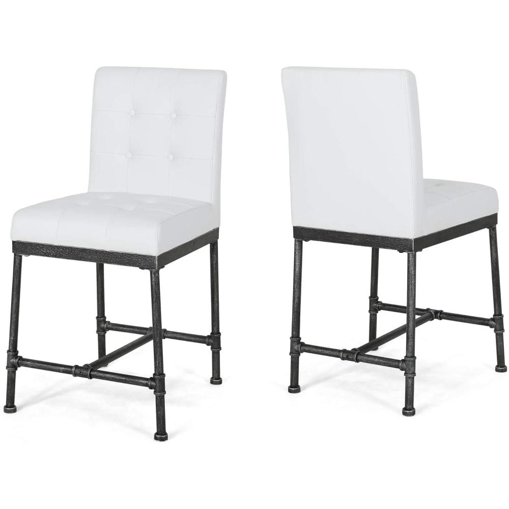 image:imageChristopher Knight Home Savannah Industrial Modern 24 Counter Stool with Faux Leather Backing and Metal Pipe Base Set of 2 White and Black Finish
