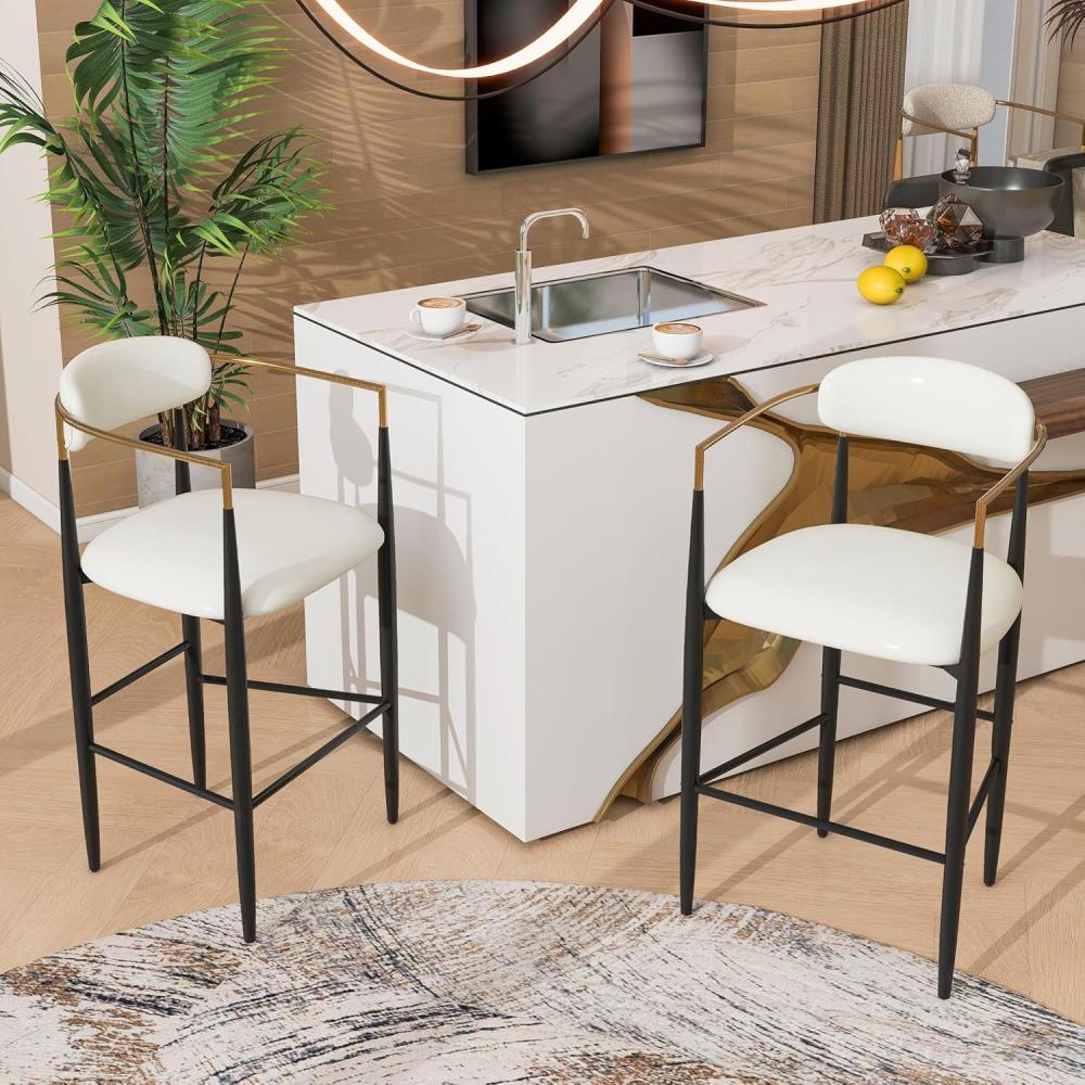 image:imageChristopher Knight Home Set of 2 Melin Counter Height Faux Leather Bar Stools Kitchen Island Side Chair with Iron FrameCurved Backrest Soft Seating Armchair with Footrest Light BeigeBlackLight Beigeblack