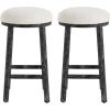 Christopher Knight Home Aubrie Counter Height Bar Stools Set of 2, Boucle Fabric Round Bar Stool for Kitchen Island, Wooden Backless Dining Room Chair, Counter Stool with Footrest, Natural+Milky White(Black+milky White)