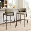 Christopher Knight Home Ebany Barstools Set of 2, Metal Frame Counter Stools, Upholstered Kitchen Chair, Curved Back Support Bistro Chairs, 30″ H Island Stool for Dining Kitchen Cafeteria, Brown(Khaki)