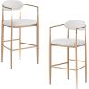 Christopher Knight Home Set of 2 Melin Counter Height Faux Leather Bar Stools, Kitchen Island Side Chair with Iron Frame+Curved Backrest, Soft Seating Armchair with Footrest, Light Beige+Black(Milky White+light Brown)