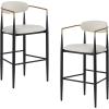 Christopher Knight Home Set of 2 Melin Counter Height Faux Leather Bar Stools, Kitchen Island Side Chair with Iron Frame+Curved Backrest, Soft Seating Armchair with Footrest, Light Beige+Black(Light Beige+black)