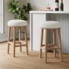 Christopher Knight Home Aubrie Counter Height Bar Stools Set of 2, Boucle Fabric Round Bar Stool for Kitchen Island, Wooden Backless Dining Room Chair, Counter Stool with Footrest, Natural+Milky White(Natural+milky White)
