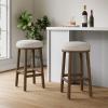 Christopher Knight Home Aubrie Counter Height Bar Stools Set of 2, Boucle Fabric Round Bar Stool for Kitchen Island, Wooden Backless Dining Room Chair, Counter Stool with Footrest, Natural+Milky White(Walnut+milky White)