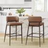 Christopher Knight Home Ebany Barstools Set of 2, Metal Frame Counter Stools, Upholstered Kitchen Chair, Curved Back Support Bistro Chairs, 30″ H Island Stool for Dining Kitchen Cafeteria, Brown(Brown)