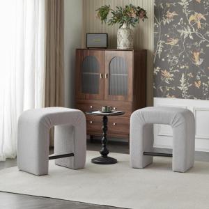 Christopher Knight Home 24″ Boucle Counter Height Bar Stools Set of 2, Upholstered Armless Chairs, Backless Dining Stools, U-Shape Stool Dining Chairs for Kitchen Island, Small Dining Areas, Grey(Grey)