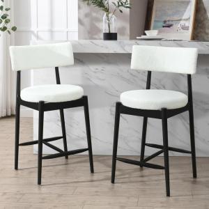 Christopher Knight Home Ebany 25.50″ H Barstools Set of 2, Upholstered Counter Stool, Comfy Backrest Kitchen Stool, Rubberwood Frame Stool Chair, Bistro Chair for Kitchen Dining Room, Beige+Brown(Beige+black)