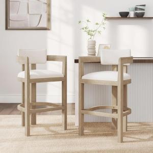 Christopher Knight Home Falcon Bar Stools Set of 2, Fabric Round Backrest Counter Height Barstool for Kitchen Island, Wooden Dining Room Chair, Bar Table Counter Stool with Footrest, Light Ash+Beige(Light Ash+beige)