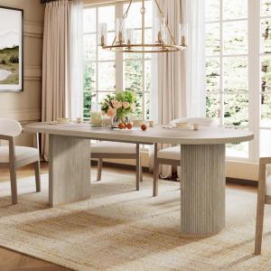 Christopher Knight Home Lancas Modern Minimalist Wooden Indoor Dining Table, Oval Top Dining Table Set for 6, Pedestal Dining Room/Kitchen Table, Ideal for Restaurant/Family Gatherings, Walnut Brown(Light Ash)
