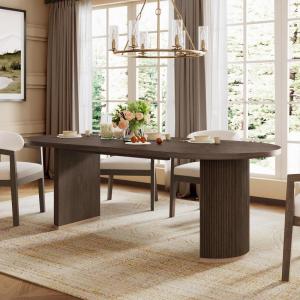 Christopher Knight Home Lancas Modern Minimalist Wooden Indoor Dining Table, Oval Top Dining Table Set for 6, Pedestal Dining Room/Kitchen Table, Ideal for Restaurant/Family Gatherings, Walnut Brown(Walnut Brown)