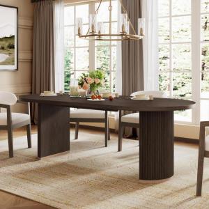 Christopher Knight Home Lancas Modern Minimalist Wooden Indoor Dining Table, Oval Top Dining Table Set for 6, Pedestal Dining Room/Kitchen Table, Ideal for Restaurant/Family Gatherings, Walnut Brown(Dark Brown)