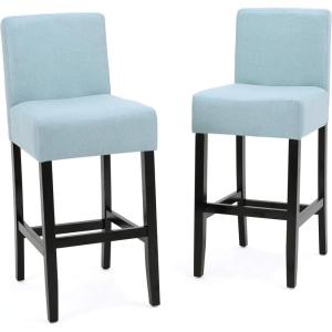 Christopher Knight Home Lopez Fabric Barstools, 2-Pcs Set, Light Blue