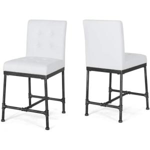 Christopher Knight Home Savannah Industrial Modern 24″ Counter Stool with Faux Leather Backing and Metal Pipe Base (Set of 2), White and Black Finish