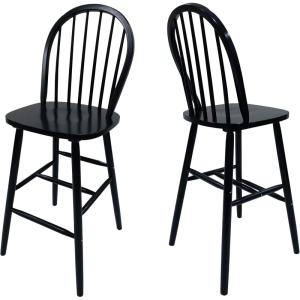 GDFStudio Great Deal Furniture Lopez Spindle Bar Stools – Rubberwood – Traditional – Farmhouse-Style – Black – Set of 2 – 29.2′ Seats
