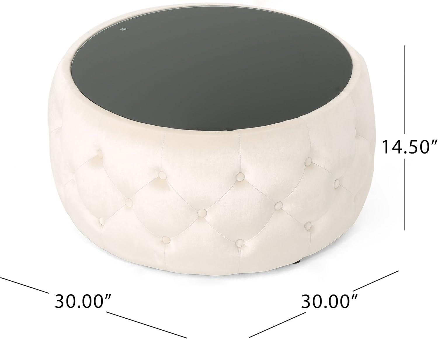 image:imageChristopher Knight Home Ivy Glam Velvet and Tempered Glass Coffee Table Ottoman Beige Black