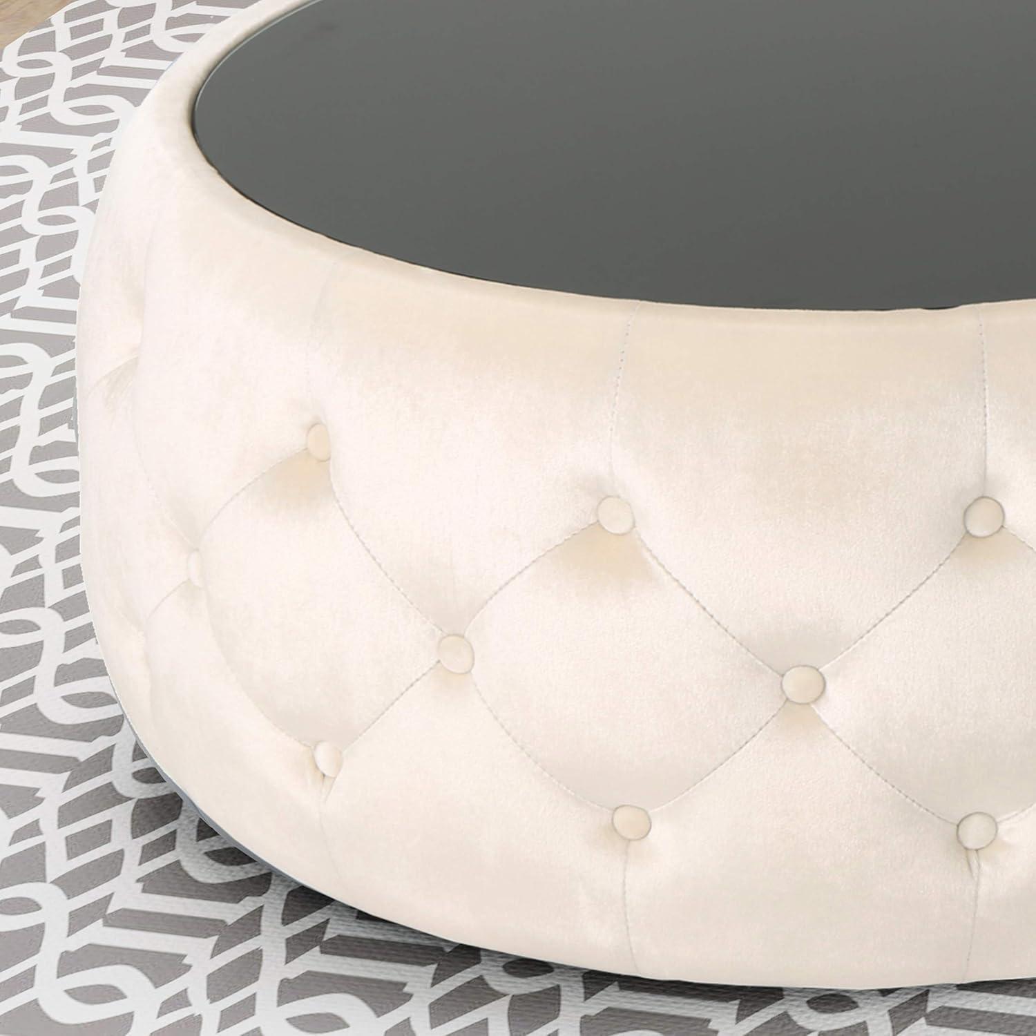 image:imageChristopher Knight Home Ivy Glam Velvet and Tempered Glass Coffee Table Ottoman Beige Black