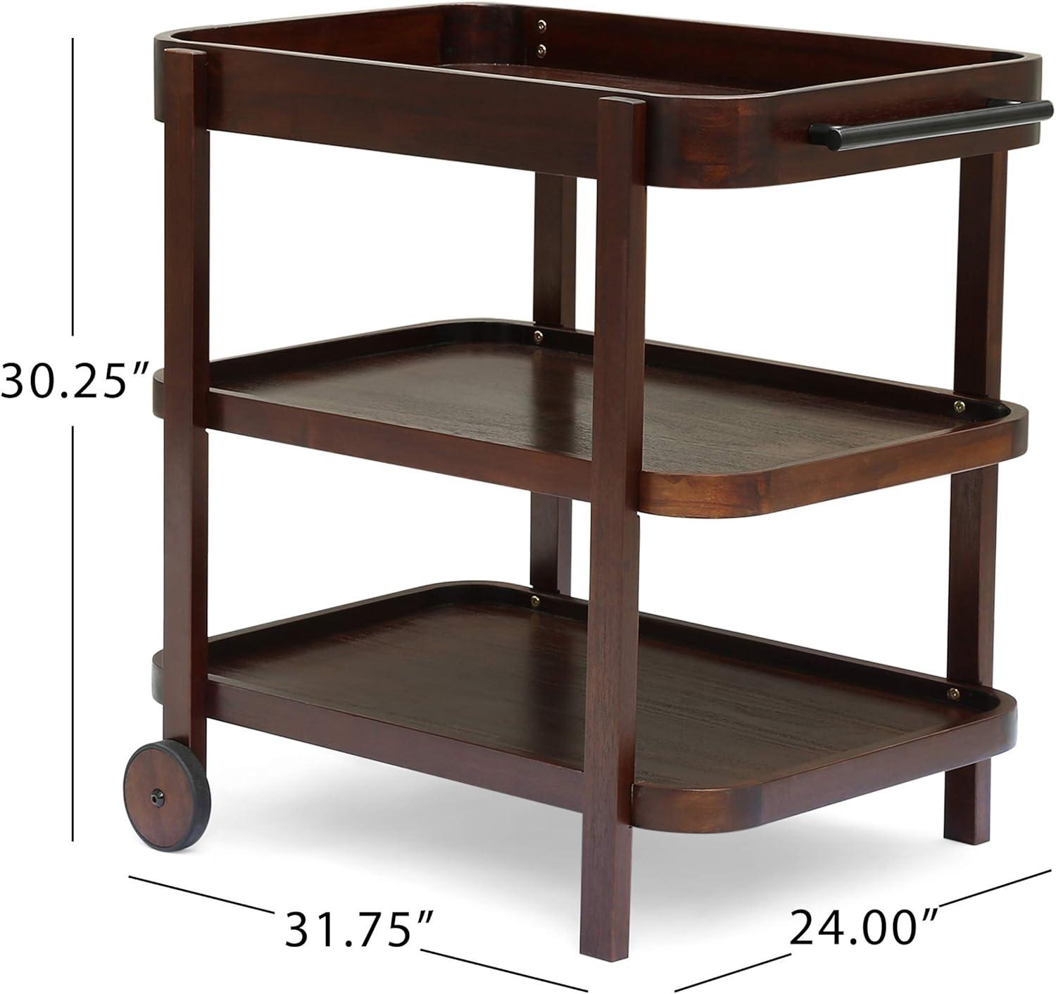 image:imageChristopher Knight Home Morse Bar Cart 3Tiers Solid Acacia Wood Brown Mahogany Finish