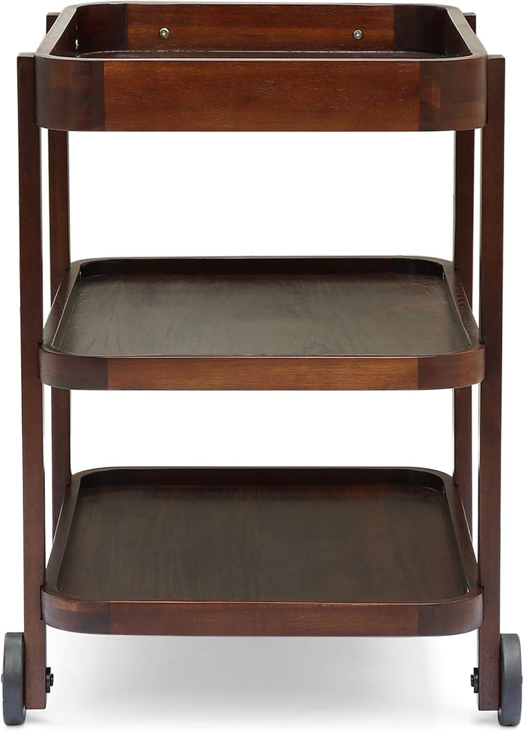 image:imageChristopher Knight Home Morse Bar Cart 3Tiers Solid Acacia Wood Brown Mahogany Finish