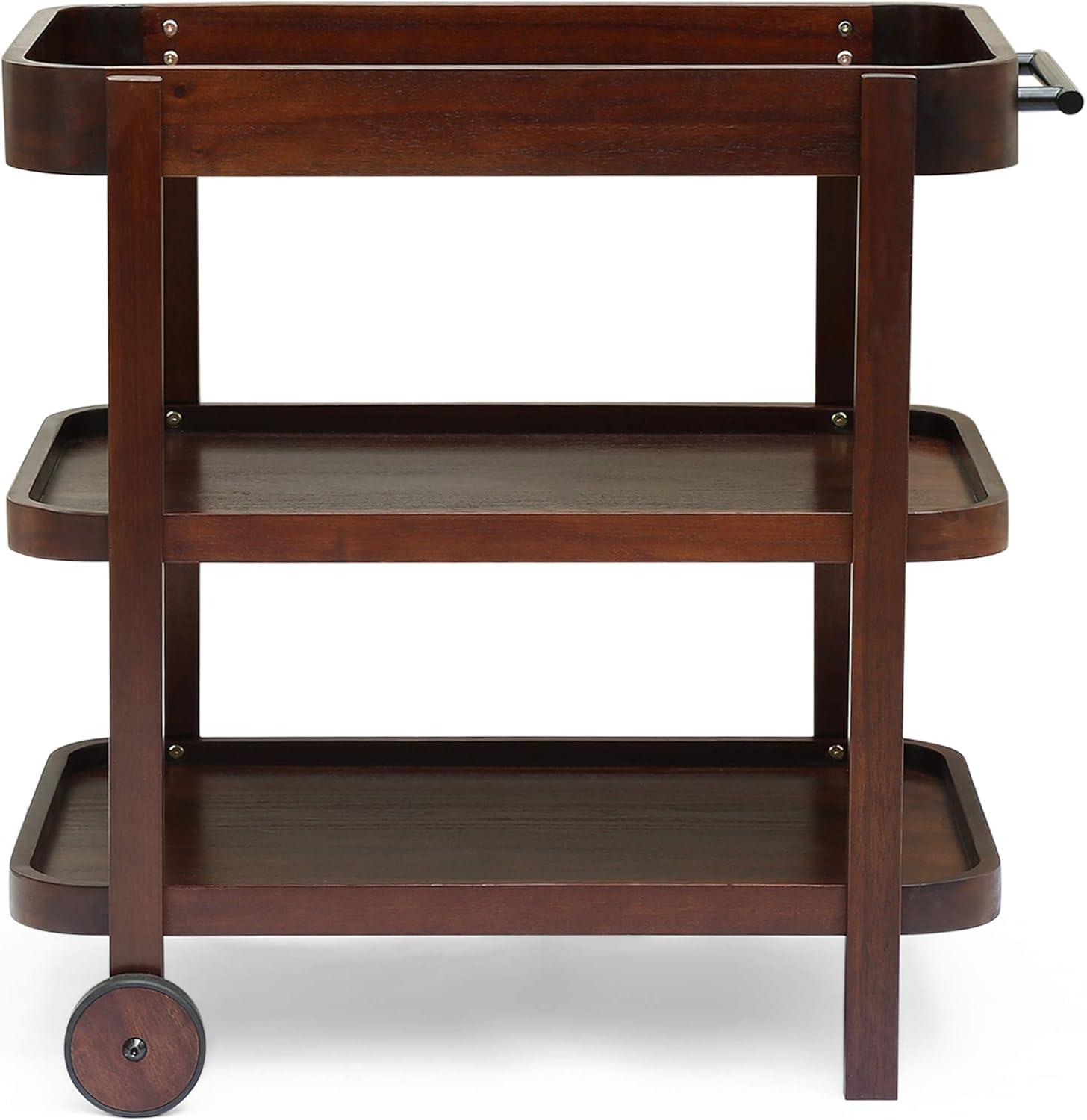 image:imageChristopher Knight Home Morse Bar Cart 3Tiers Solid Acacia Wood Brown Mahogany Finish
