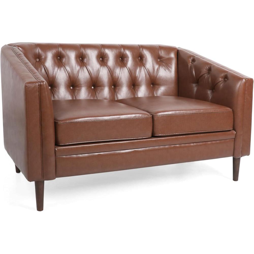 image:imageChristopher Knight Home Cantrell Contemporary Tufted Loveseat Cognac Brown Faux Leather and EspressoCognac Brown