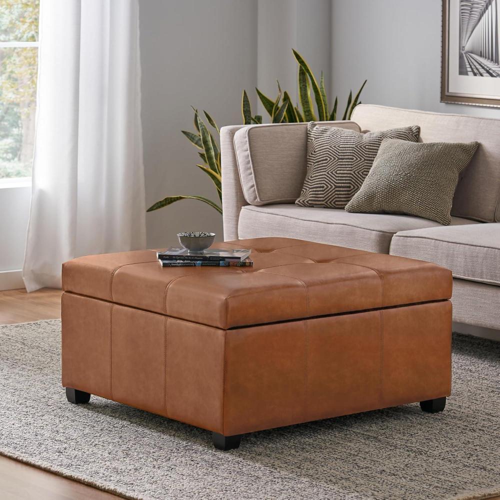 image:imageChristopher Knight Home Carlsbad PU Ottoman with Storage SquareFaux Leather Storage Ottoman BenchSmall Foot Rest Stool End Side TableUpholstered Toy Box Storage for Living Room Bed RoomTan Brown