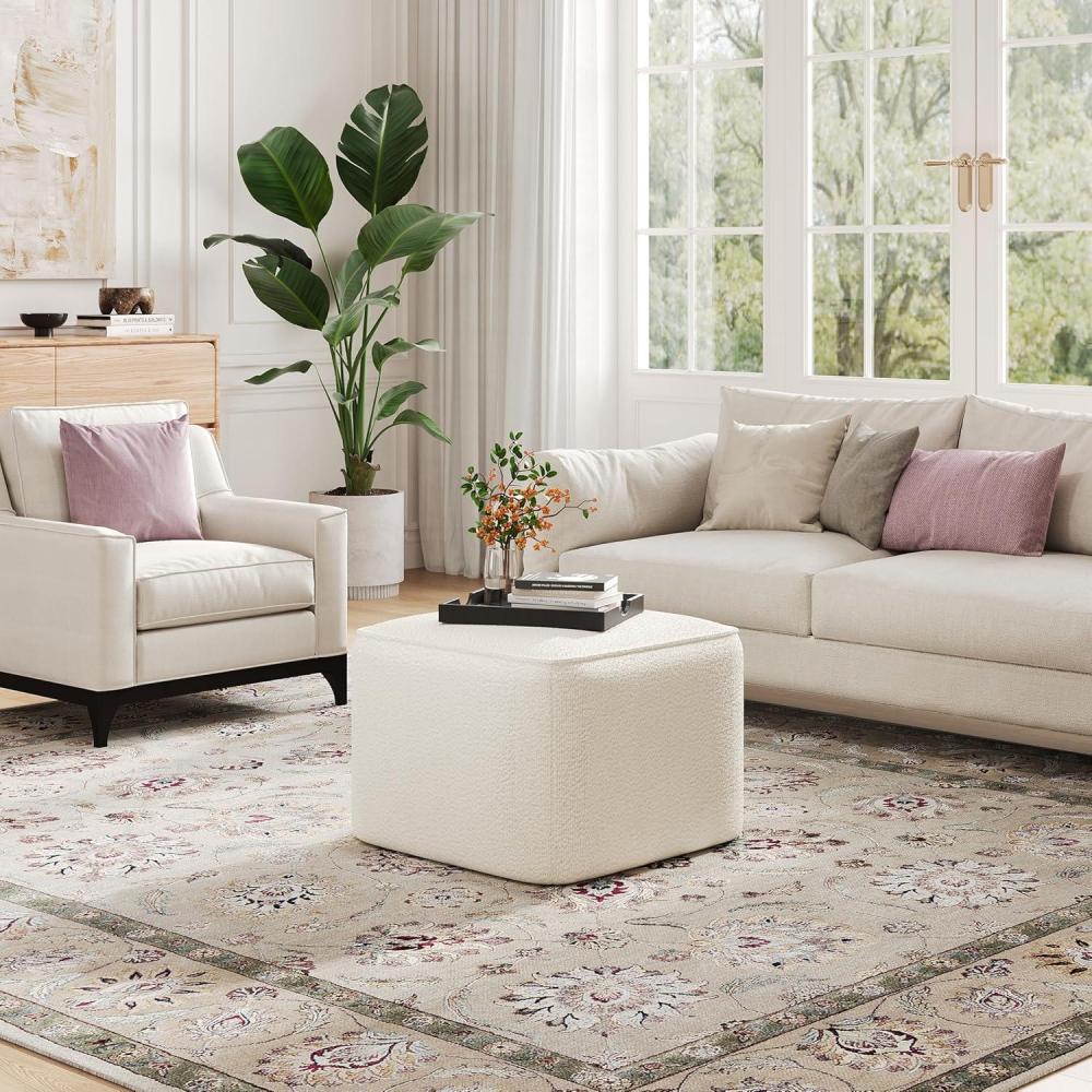 image:imageChristopher Knight Home Ellis Faux Leather Pouf Ottoman Foot Rest Square PU Pouffe Ottoman Footstool Living Room Sofa Couch Extra Seat Modern Coffee Table for Home Office Bedroom Tan BrownWhite Fabric