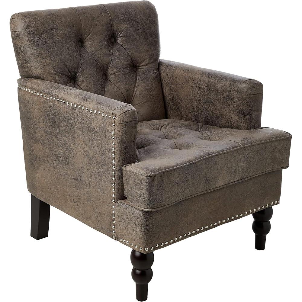 image:imageChristopher Knight Home GDFStudio Medford Brown Tufted Club Chair Fabric Accent Chair with Studded Nailhead Accents