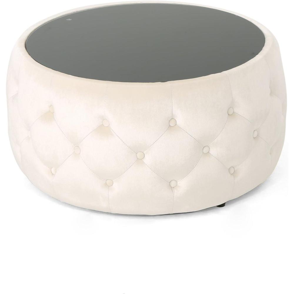 image:imageChristopher Knight Home Ivy Glam Velvet and Tempered Glass Coffee Table Ottoman Beige Black