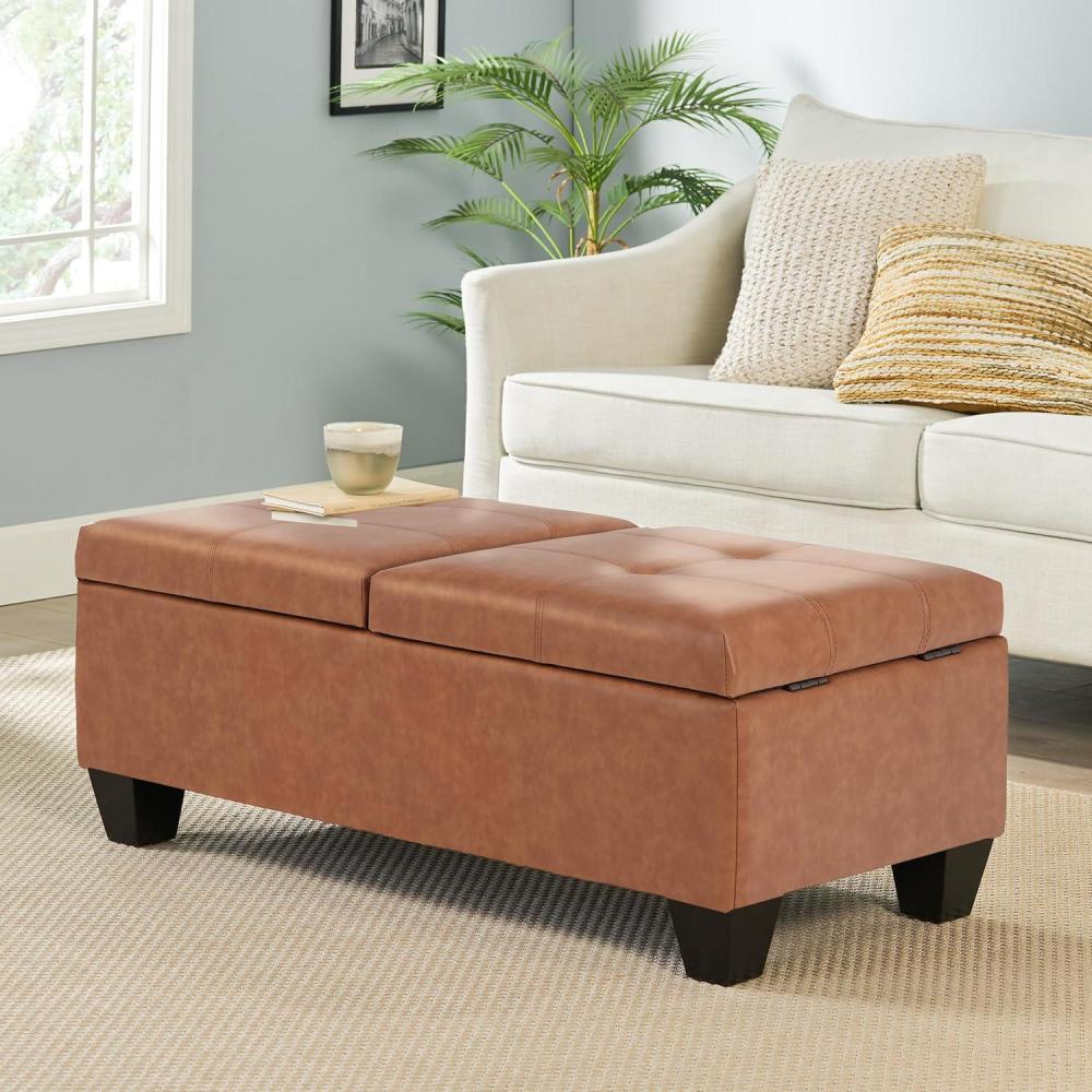 image:imageChristopher Knight Home Lanister Faux Leather Upholstered Storage Ottoman Bench Wooden Rectangular Ottoman with Storage Living Room Ottoman Coffee Table Sofa Footstool Tan Brown