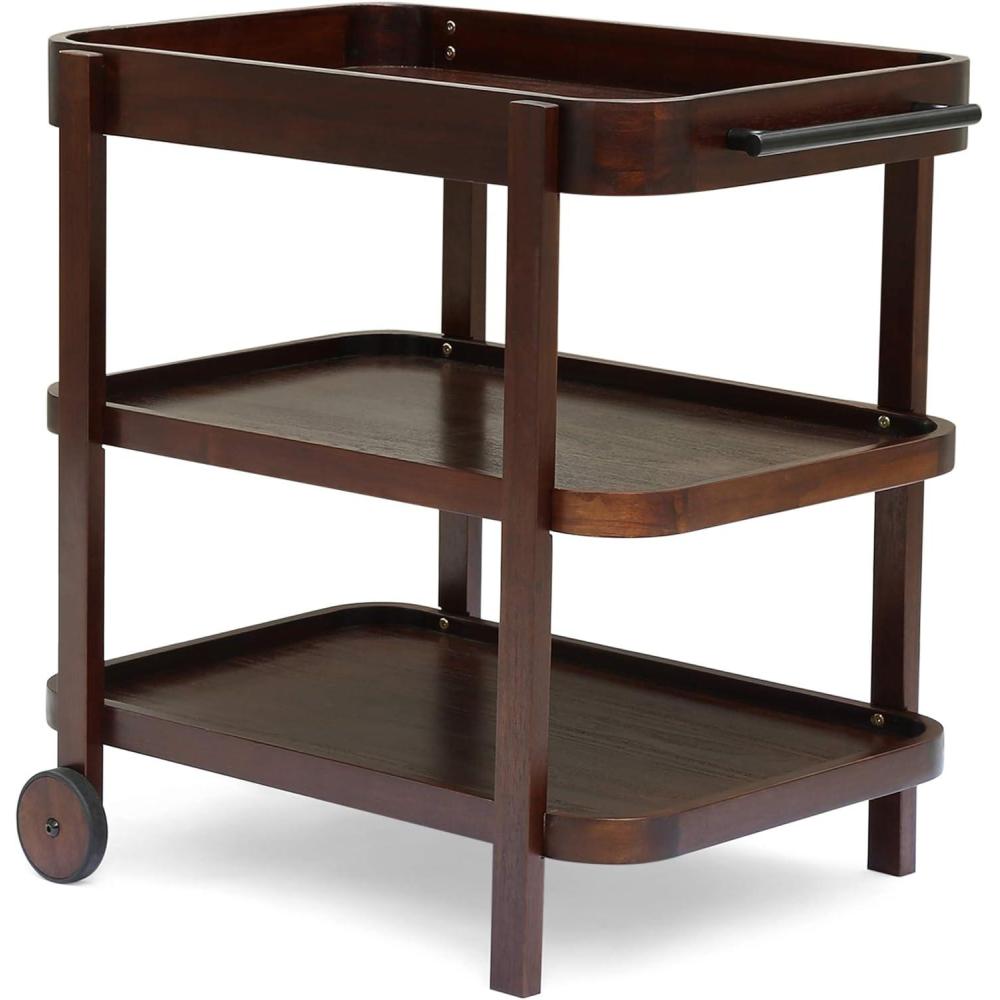 image:imageChristopher Knight Home Morse Bar Cart 3Tiers Solid Acacia Wood Brown Mahogany Finish