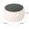 Christopher Knight Home Ivy Glam Velvet and Tempered Glass Coffee Table Ottoman, Beige, Black