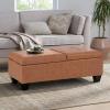 Christopher Knight Home Lanister Faux Leather Upholstered Storage Ottoman Bench, Wooden Rectangular Ottoman with Storage, Living Room Ottoman Coffee Table, Sofa Footstool, Tan Brown