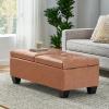 Christopher Knight Home Lanister Faux Leather Upholstered Storage Ottoman Bench, Wooden Rectangular Ottoman with Storage, Living Room Ottoman Coffee Table, Sofa Footstool, Tan Brown