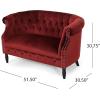 GDFStudio Melaina Tufted Chesterfield Velvet Loveseat with Scrolled Arms, Garnet and Dark Brown