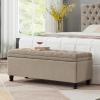 Christopher Knight Home Cabar 45 Inch Storage Ottoman, Upholstered Tufted Button Storage Bench, Faux Leather Entry Bench with Spindle Wooden Legs, Foot Rest Bench for Living Room Bed Room, Black(Linen)