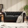 Christopher Knight Home Chesterfield Velvet Loveseat, 2-Seater Rolled Arm Upholstered Sofa Couch, Tufted Button Backrest and Birch Wood Leg, Living Room, Bedroom, Home Office, Black + Espresso(Dark Gray + Espresso)