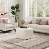 Christopher Knight Home Ellis Faux Leather Pouf Ottoman Foot Rest, Square PU Pouffe Ottoman Footstool, Living Room Sofa Couch Extra Seat, Modern Coffee Table for Home Office Bedroom, Tan Brown(White Fabric)