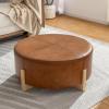 Christopher Knight Home Holmes Modern Faux Leather Upholstered Ottoman Coffee Table, Wooden Round Cocktail Ottoman, Large Living Room Sofa Footstool/Footrest, Brown+Natural(Brown+natural)