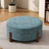 Christopher Knight Home Holmes Modern Faux Leather Upholstered Ottoman Coffee Table, Wooden Round Cocktail Ottoman, Large Living Room Sofa Footstool/Footrest, Brown+Natural(Teal Blue+walnut)