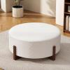 Christopher Knight Home Holmes Modern Faux Leather Upholstered Ottoman Coffee Table, Wooden Round Cocktail Ottoman, Large Living Room Sofa Footstool/Footrest, Brown+Natural(White+walnut)