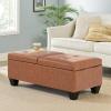 Christopher Knight Home Lanister Faux Leather Upholstered Storage Ottoman Bench, Wooden Rectangular Ottoman with Storage, Living Room Ottoman Coffee Table, Sofa Footstool, Tan Brown