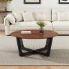 Christopher Knight Home Lemas Acacia Wood Coffee Table, 44.2″ W Round Modern Sofa Side Table with Wood Base, Modern Indoor Accent Table for Living Room Bedroom Home Office, Brown+Black