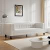 Christopher Knight Home Viola 3 Seater Low Profile Sofa, Upholstered Tufted Couch, Velvet Sofa with Armrests, Comfort Modern 3 Seater Couch for Living Room Bedroom Home Rest, Ivory(White)