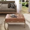 Christopher Knight Home Yorick Modern Square Faux Leather Upholstered Living Room Cocktail Ottoman/Coffee Table, Rubberwood Frame, Tufted Top, Large Sofa Footstool, Multi-Functional, Brown+Walnut(Reddish Brown)