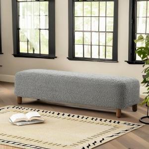 Christopher Knight Home Boucle Ottoman, Rectangular Ottoman Bench, Foot Rest Bench, 60.25″ Long Side Stool, Soft Seating, Upholstered Foot Stool for Living Room, Entryway and Bed Room, 250lbs Gray(Grey)