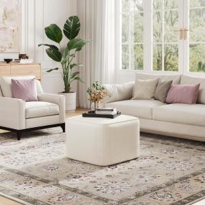 Christopher Knight Home Ellis Faux Leather Pouf Ottoman Foot Rest, Square PU Pouffe Ottoman Footstool, Living Room Sofa Couch Extra Seat, Modern Coffee Table for Home Office Bedroom, Tan Brown(White Fabric)